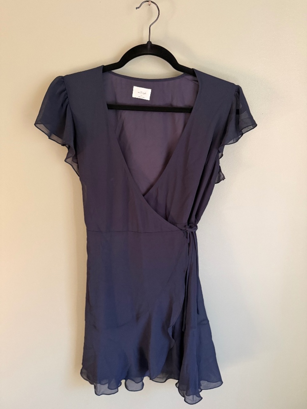 Aritzia Wilfred Lawn Dress Navy Chiffon Ruffle Wrap Mini Dress